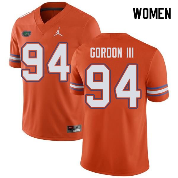 NCAA Florida Gators Moses Gordon III Women's #94 Jordan Brand Orange Stitched Authentic College Football Jersey ACP3364IY